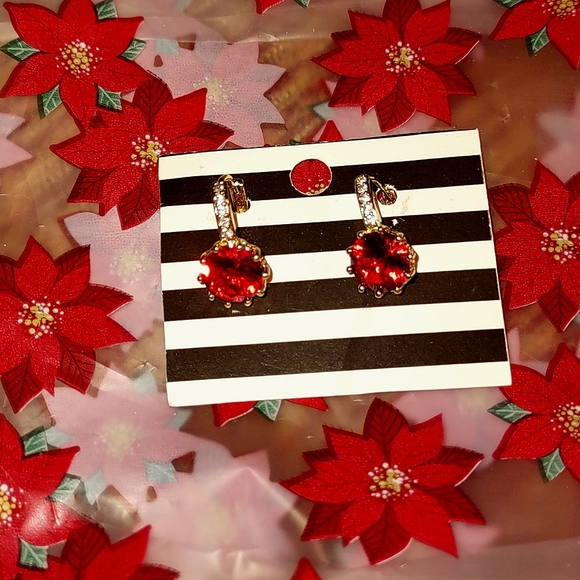 Leverback Red CZ Fashion Earrings - Picture 4 of 11